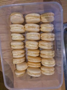 A box of lemon curd filled macarons ready to be packed away!